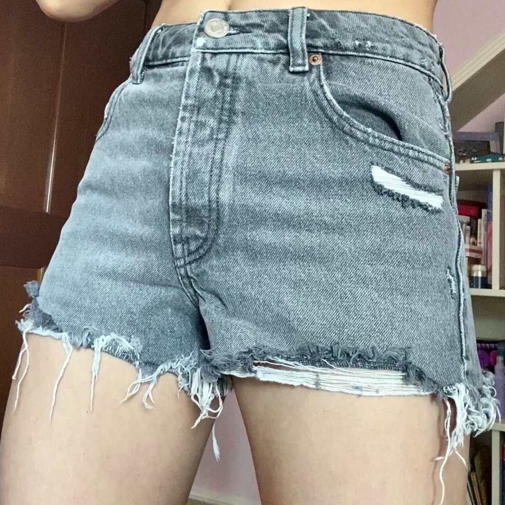 Distressed Grey Dark Wash Denim Shorts from Zara